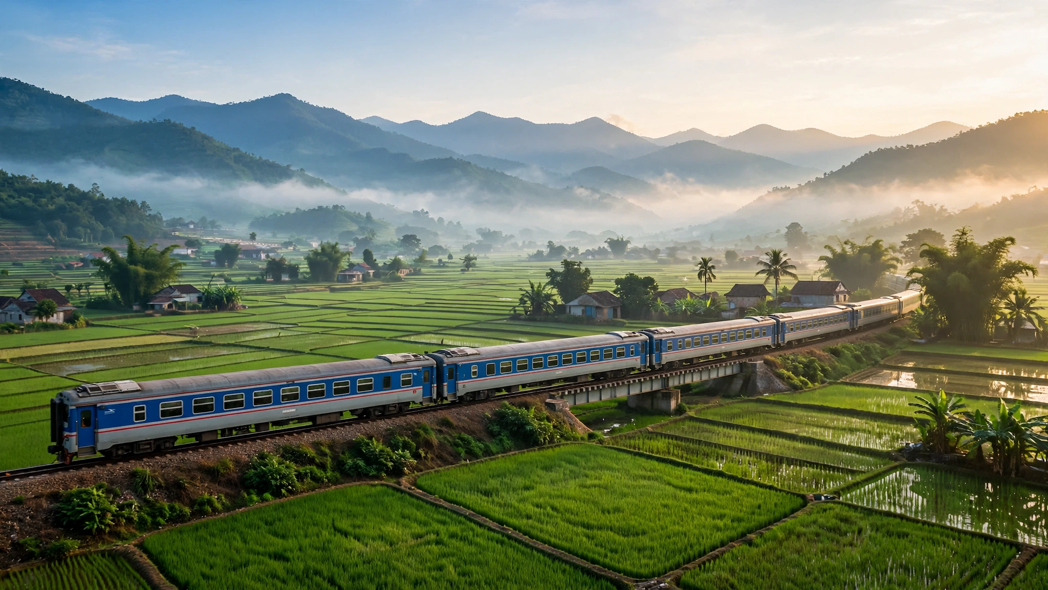 Ảnh minh họa: đoàn tàu du lịch Hà Nội – Thái Nguyên băng qua đồng ruộng vùng trung du vào buổi sáng, giá vé khứ hồi 200.000 đồng dịp Festival Trà 2026.